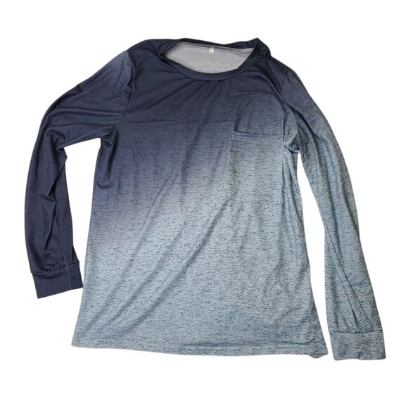 Tops - Long Sleeve Crew Neck T-Shirt Size L Diagonal Gradient Dark to Light Blue